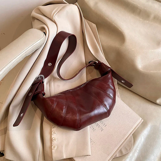 Fable Burgundy Crescent Luxe Bag – Elegant Crossbody Statement